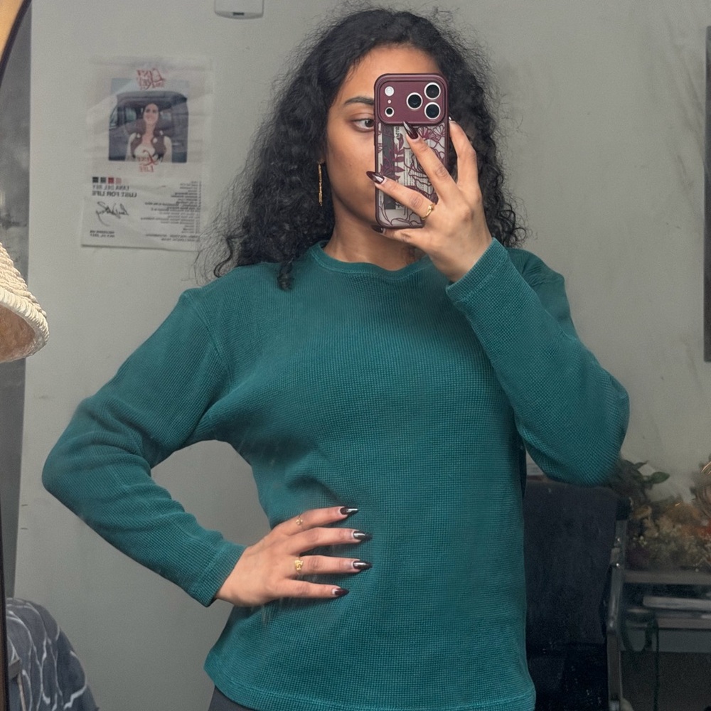 Sonoma Teal Waffle Knit Long Sleeve Top